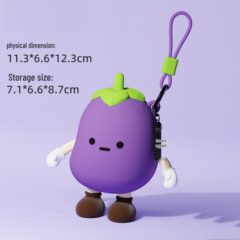 Q Version Cartoon Vegetable Silicone Keychain Earphone Coin Mini Bag Pendant for Kids