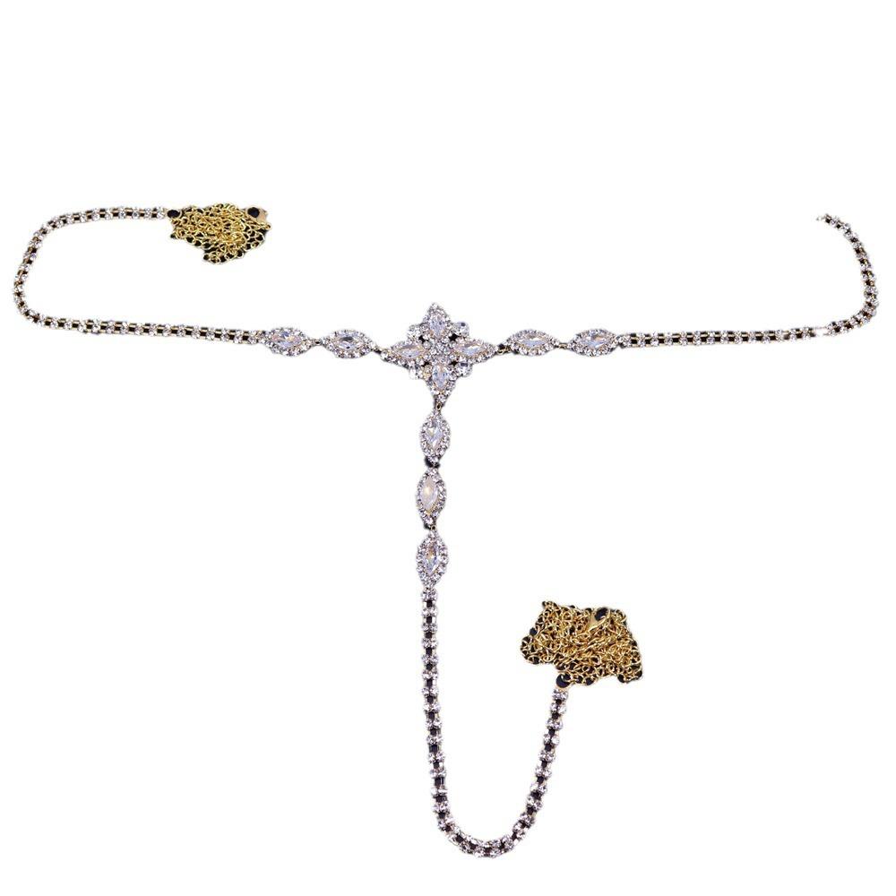 Fashion White Gemstone Pattern Rhinestone Body Chain, European And American Personalized Women'S Sexy Thong Underwear Chain