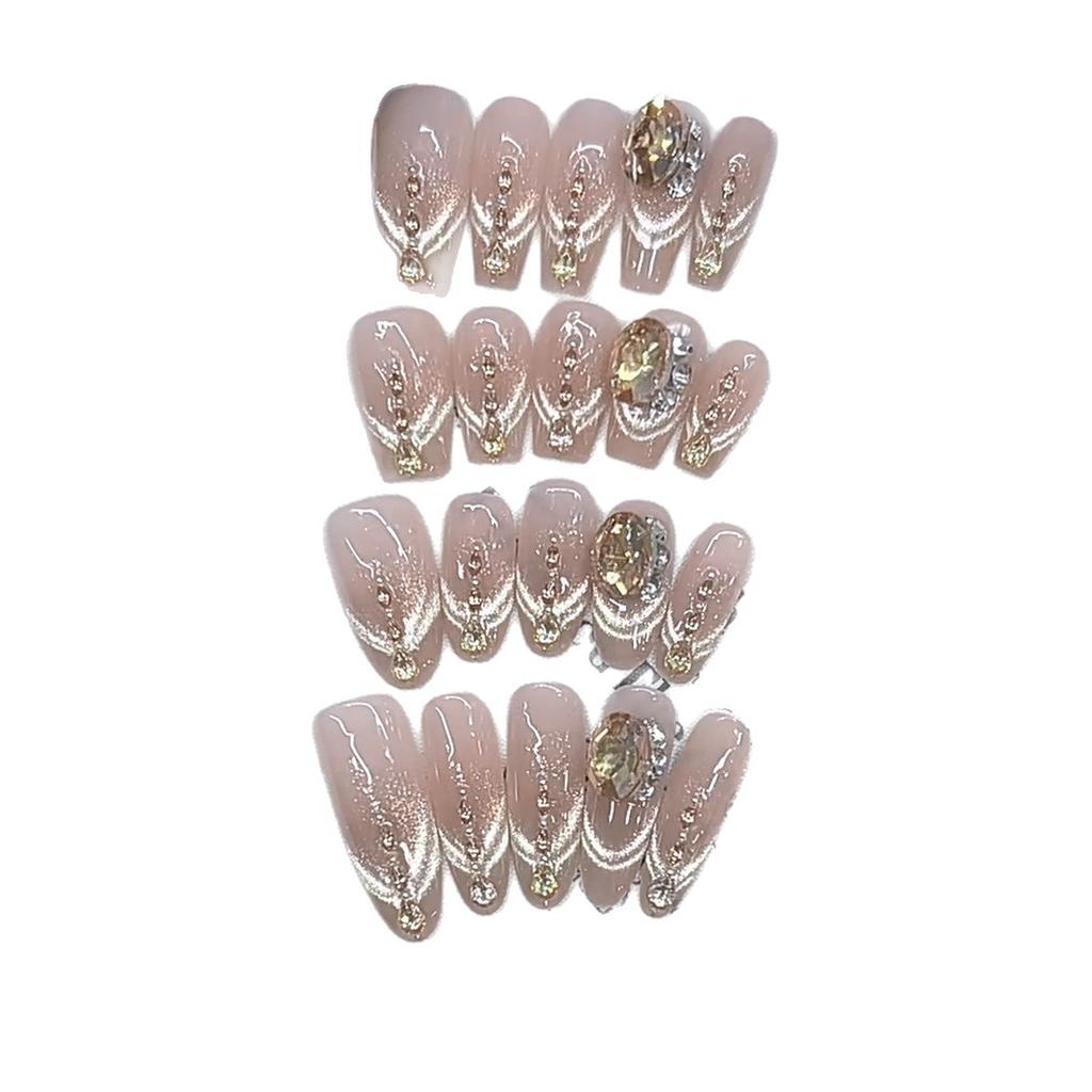 Hand-woven Armor New Three-dimensional Zircon Geometric French Cat Eye Pure Temperament Nail Art Patch