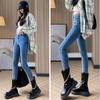 Autumn Winter Fashion Women Vintage Harajuku Jeans Fleece High Waist Casual Thicken Warm Elasticity Slim Skinny Jeans Streetwear