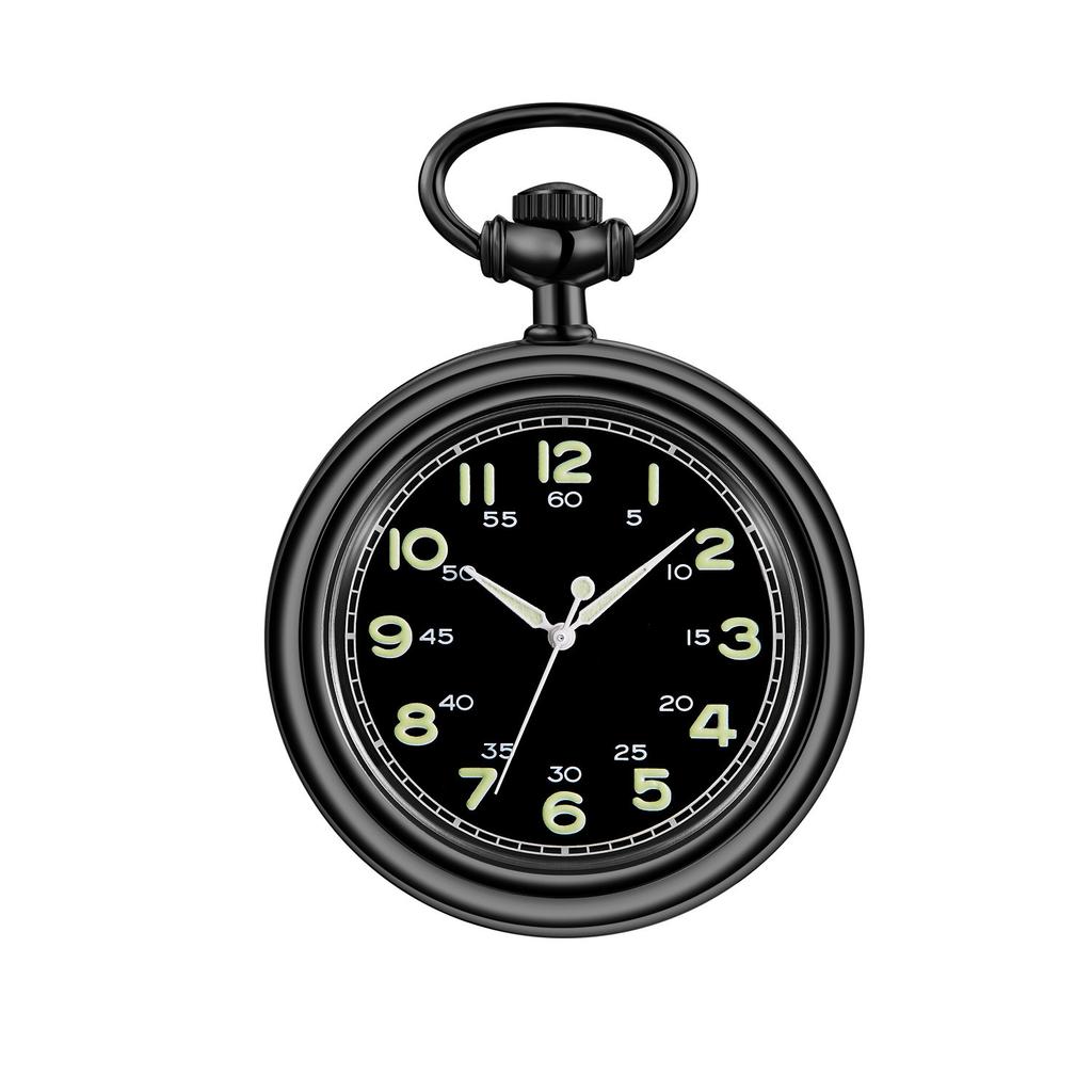 Classic Luminous Straight Board Without Cover Retro Quartz Double Digital Face Large Pocket Watch