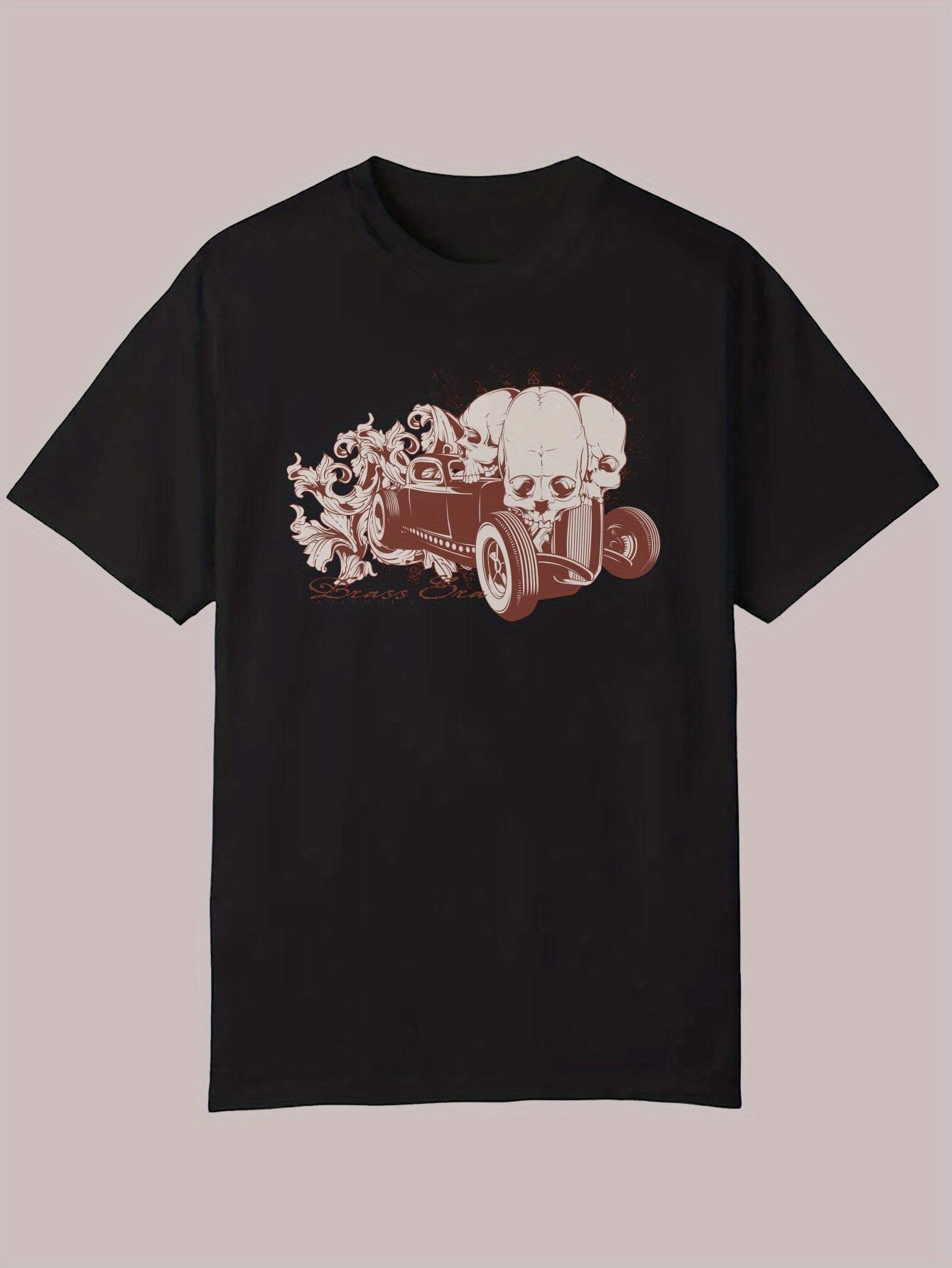 Casual Summer T-shirt with Vintage Car & Floral Design - Soft Polyester M