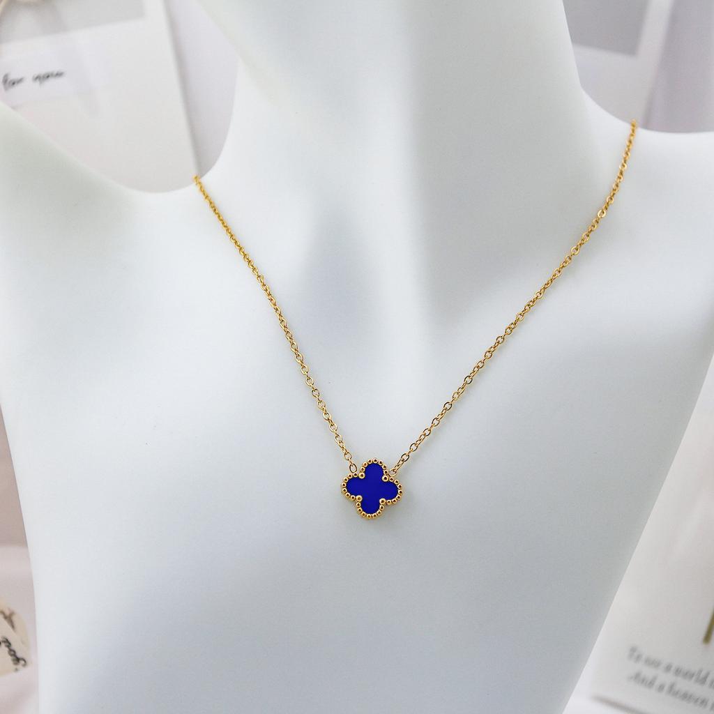 13mm Four-leaf Clover Single Flower Necklace Double-sided 18K Vacuum Plated Non-fading Women's Necklace
