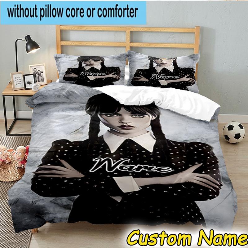 3PCS Custom Name Wednesday Bedding Set, Bedding Set Including 1pc Duvet Cover And 2pcs Pillowcases for Bedroom,Dormitory Gift