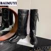 Trend Knee High Boots Chunky Women Shoes Winter 2025 New Leather Cozy Chelsea Boots Punk Gladiator Fashion Goth Snow Botas Mujer