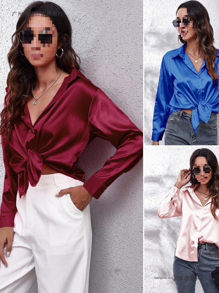 Women's Satin Long-Sleeve Blouse - New European and American Style