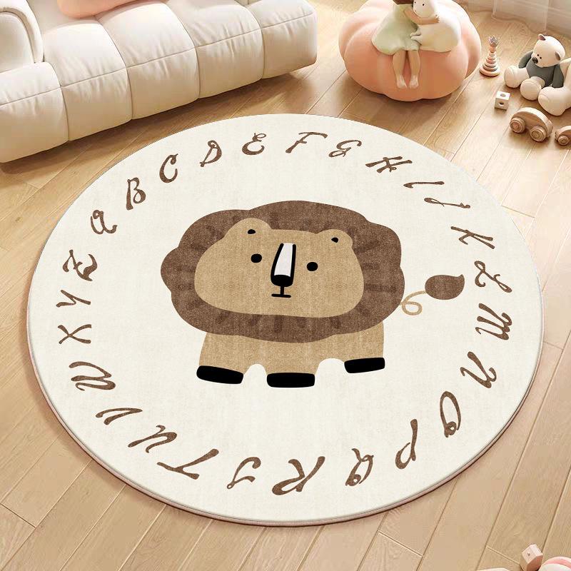 Cartoon Animal Faux Cashmere Rug - Cute Round Bedside Mat for Bedroom, Living Room, or Children's Playroom