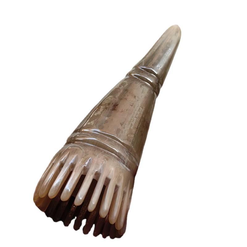 Thick Yellow Long-Handled Cow Horn Brush: Head Massager & Shampoo Comb