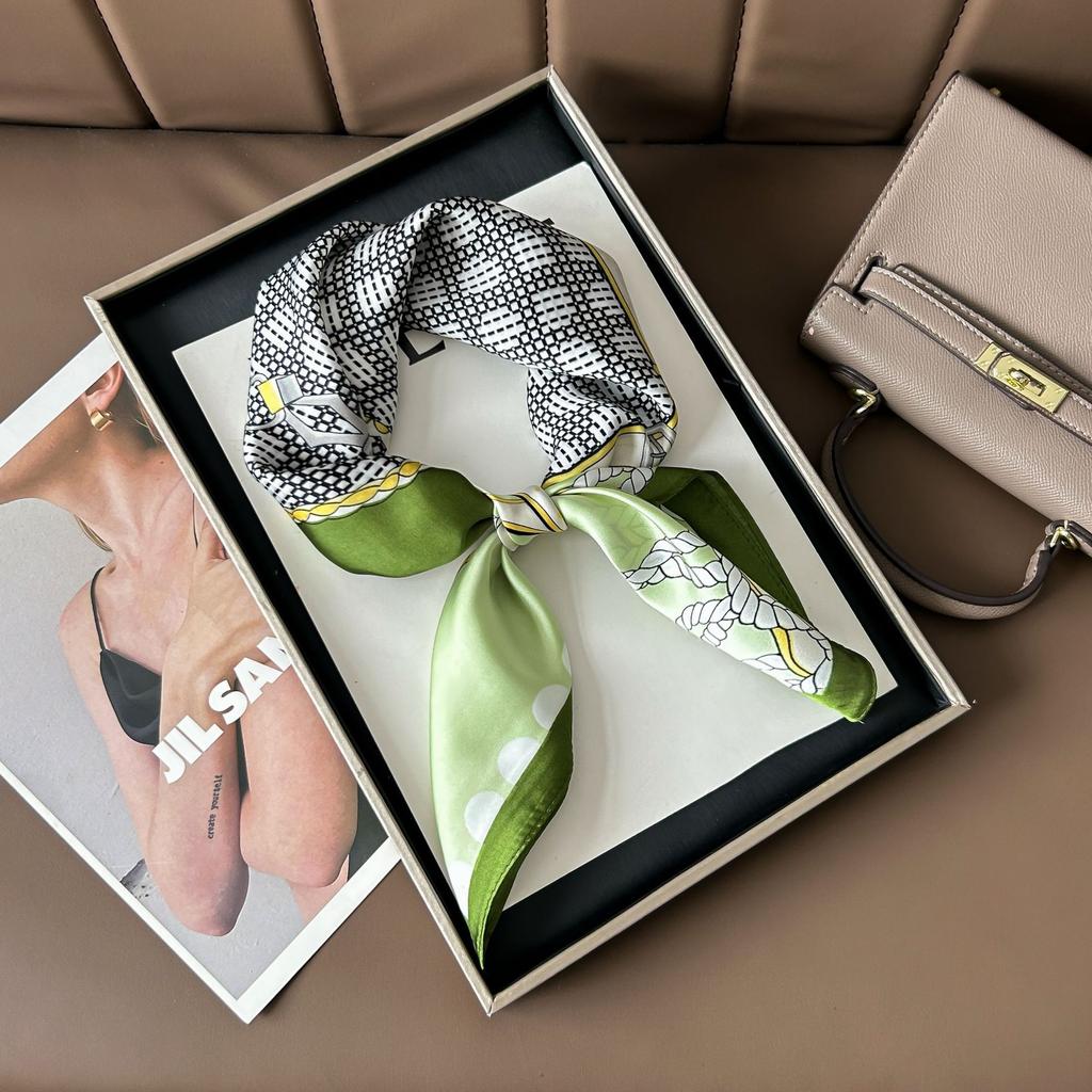 Hedvábný šátek pro ženy, módní všestranný, vysoký smysl, 70 čtverečních stop, ochrana krku, šátek, retro šátek, taška