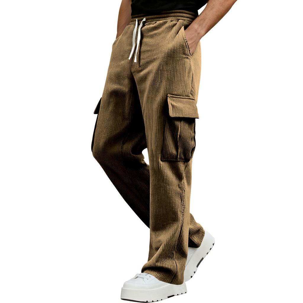 Men's American Retro Workwear Casual Sportswear Pants, Men's Loose Straight,leg Wide,leg Corduroy Trousers
