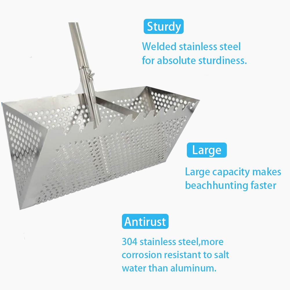 Stainless Steel Sand Gear Screen Collapsible Beach Shark Tooth Screen Sand Crab Trap Beach Sand Scoop Shovel Sand Filting Rake