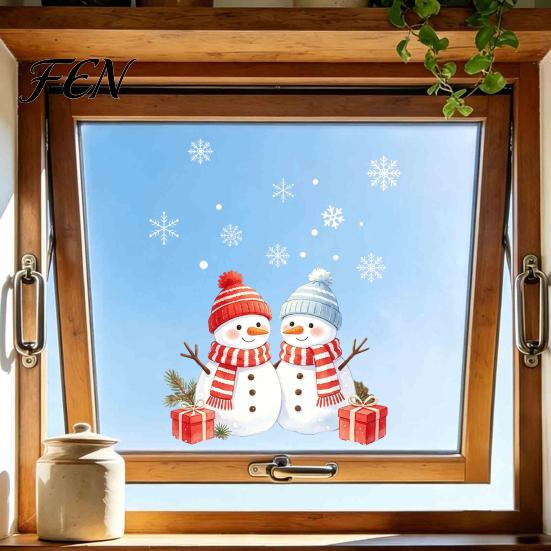Holiday Atmosphere Home Accents Christmas Snowman Static Glass Sticker, PVC Waterproof Window Decals for Decoration, Snowflake Clings Doors