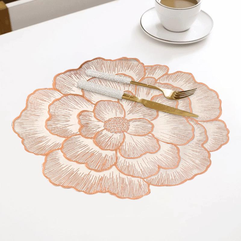 

Салфетка под приборы в скандинавском стиле «Пион»: Термостойкий, Маслостойкий ПВХ Коврик на Стол и Подставка розового золота