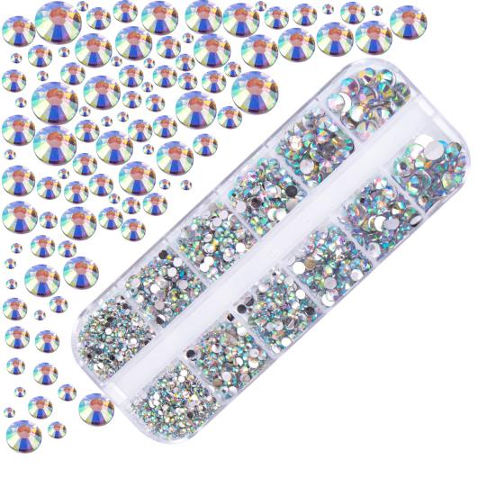 1 Set Round Nail Art Rhinestone Kit with Storage Box 12 Grids Flatback Rhinestone DIY Nail Design Crafting Decoration Fake Gems
