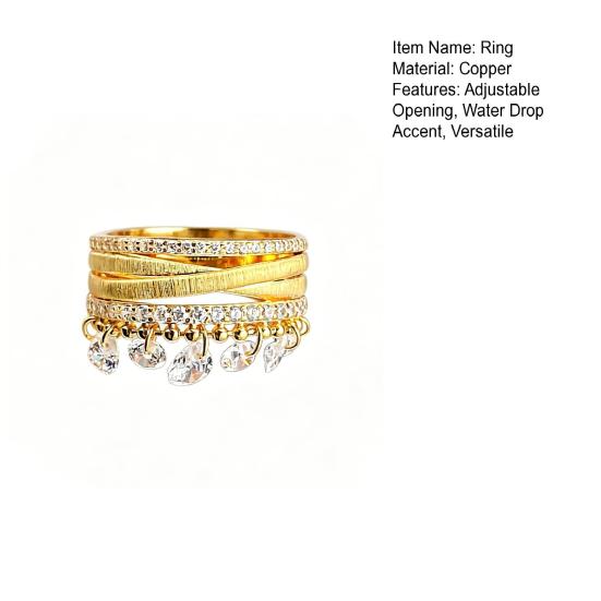 Anello Aperto Regolabile, Anello a Tre Fasce con Design a Goccia d'Acqua Avvolta, Anello Cocktail Scintillante con Zirconia Cubica per Regalo Gioiello