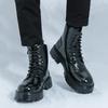 Men's British-Style High-Top Leather Boots: Autumn/Winter Martin Boots with Thick Soles & Lace-Up Design.