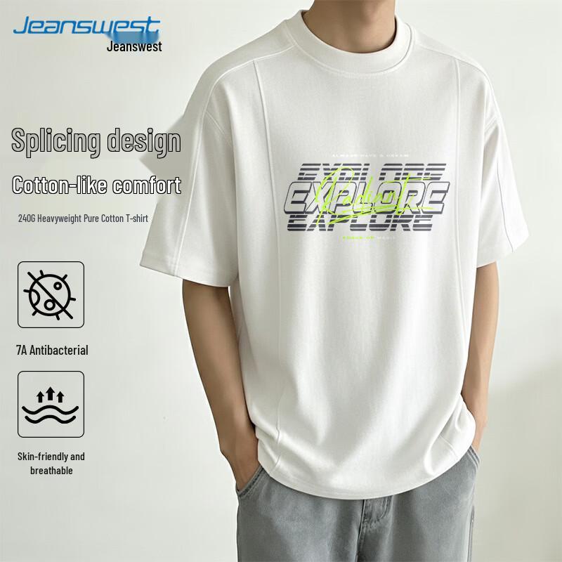 Jeanswest Men s Deconstructed Patchwork Heavyweight Cotton T-Shirt L