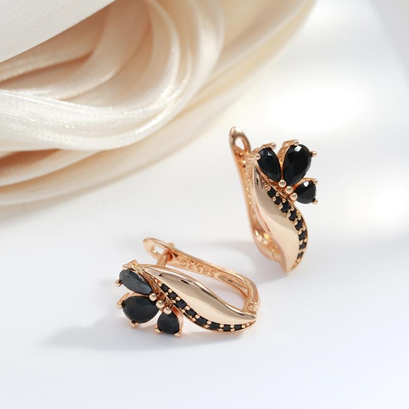 Black Natural Zircon English Earrings For Women  Rose Gold Color Crystal Flower Bride Earrings Vintage Fine Jewelry