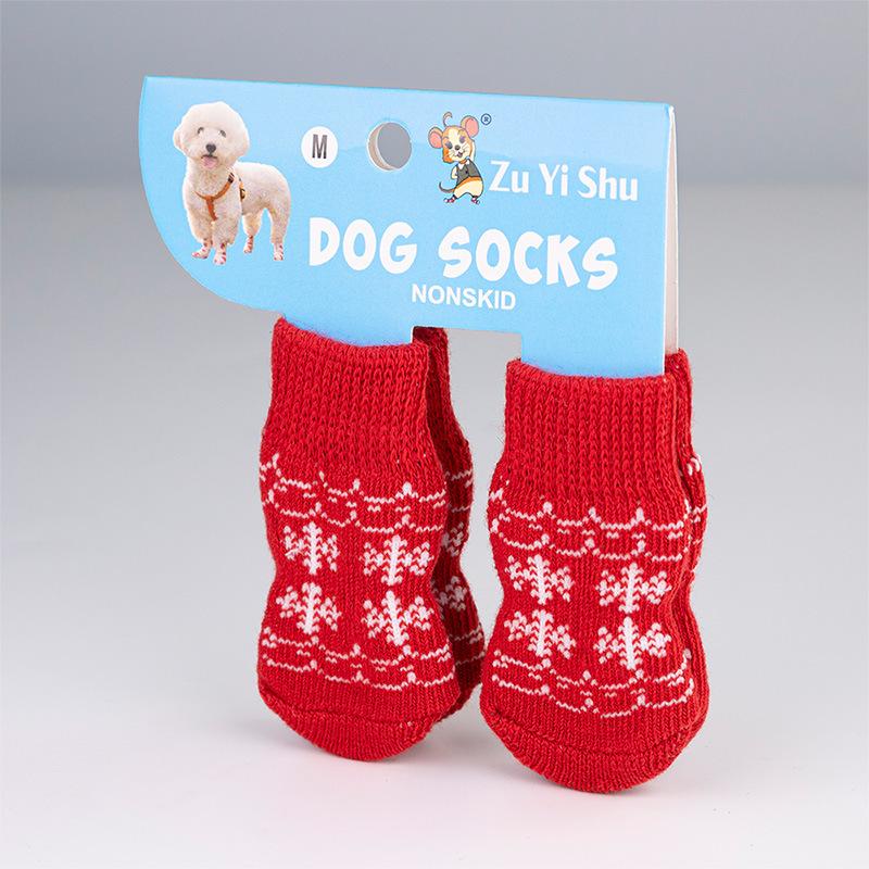 Christmas Pet Knitted Socks for Small Dogs Cat Shoes Chihuahua Boots for Winter Warm Indoor Wear Slip On Paw Protector