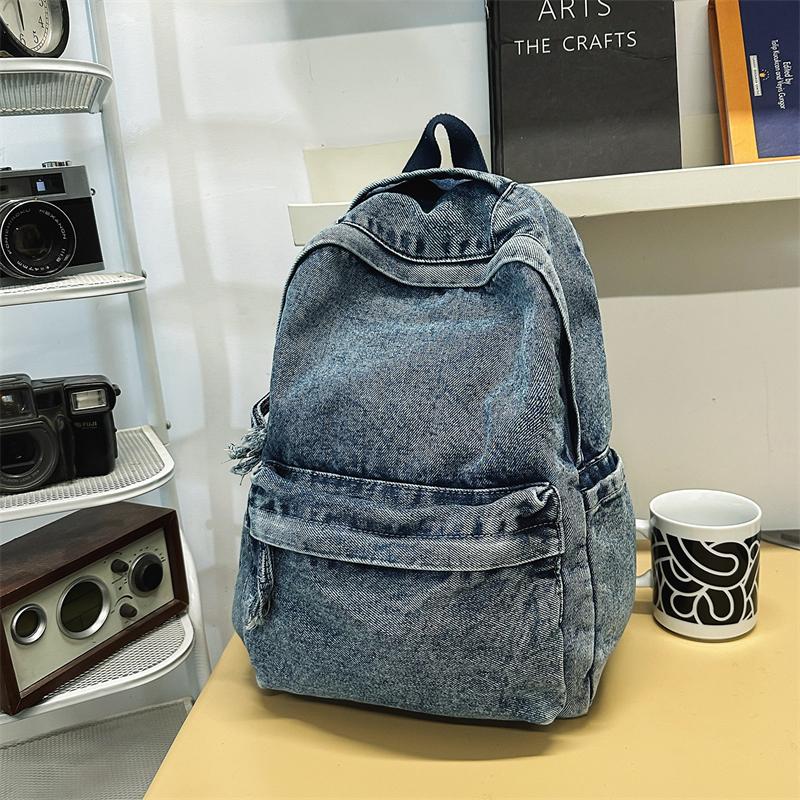 Retro džínový batoh s velkou kapacitou studentská školní taška