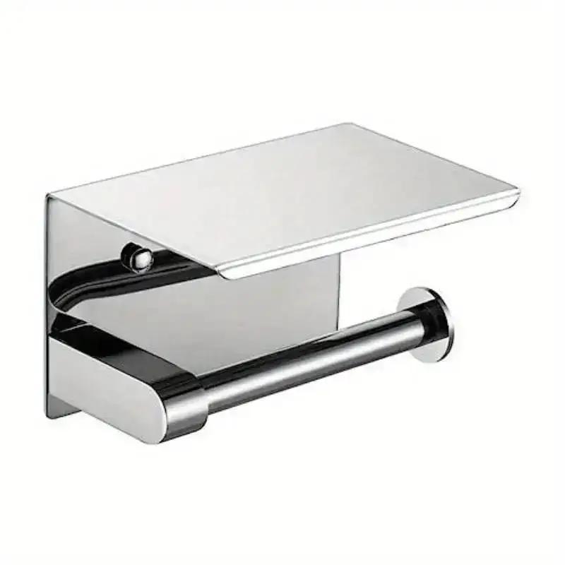 Stainless Steel Toilet Paper Holder Phone Shelf Hotel Toilet Paper Holder Easy Installation Wall Mounted Bathroom Storage Rack