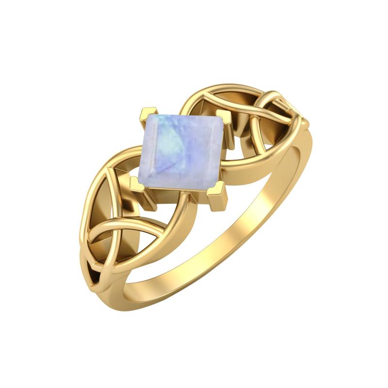 5MM Square Moonstone Gemstone 925 Sterling Silver Gold Plated Solitaire Celtic Women s Engagement Ring 8 жёлтый