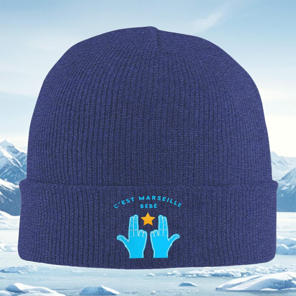 Two Blue Hand Up Star Text Men Women Unisex Knitted Hat Beanie Pullover Cap Winter Thermal Warm Christmas Outdoor Cycling Hiking