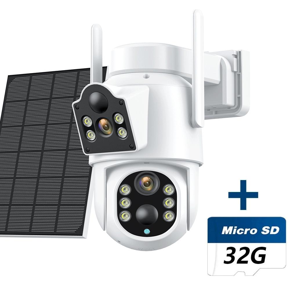 Wireless Solar Wifi PTZ Outdoor 4K 8MP Dual Len Low Power Security Battery Camera Color Night Surveillance Icsee