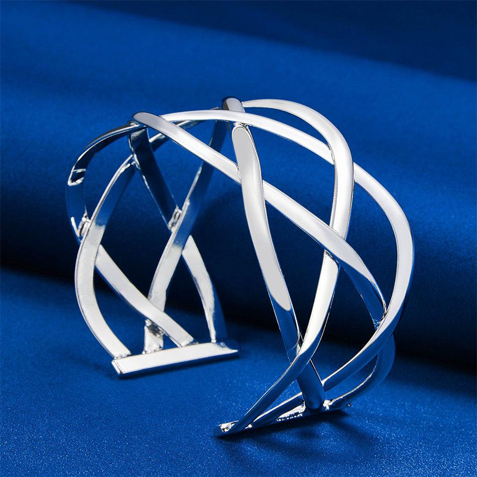 925 Sterling Silver Exquisite Cross Hollow Opening Bracelet for Women's Fashion Parties, Jewelry, Wedding Accessories
