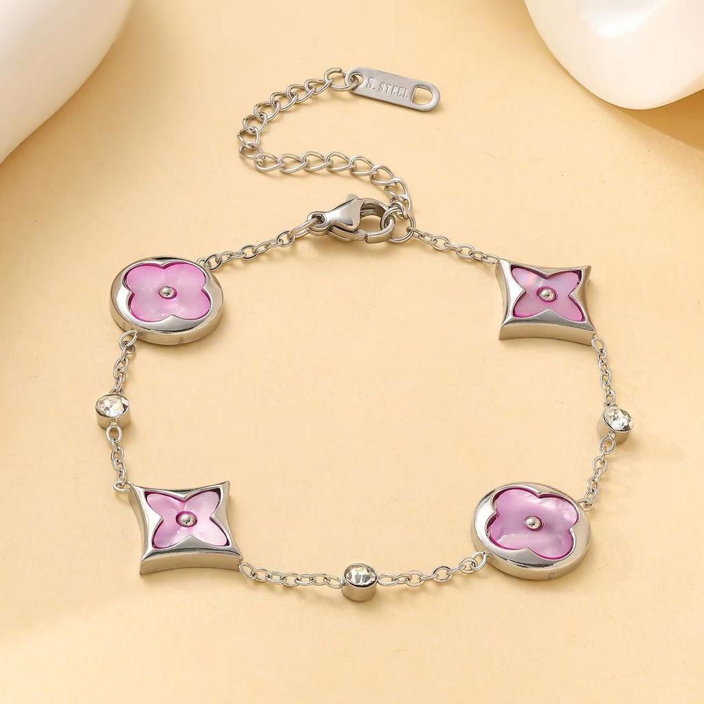 Wszechstronna bransoletka czterolistna koniczynka cztery kwiaty masa perłowa powłoka próżniowa 18K biżuteria nieblaknąca