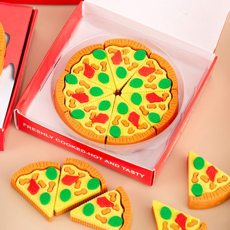 7Pcs/Box Creative Box Pizza Shape Eraser Set Creative Cute Rubber Erasers Gift Kids Kawaii School Office Stationery