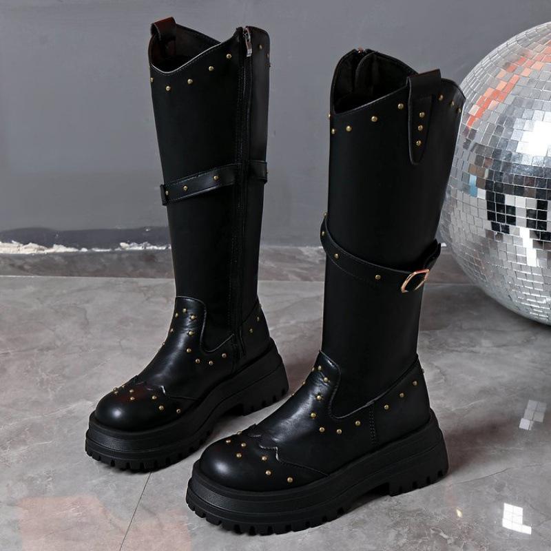 Western style retro platform boots long boots women's summer 0000 new small man taller and thinner knight cowboy boots