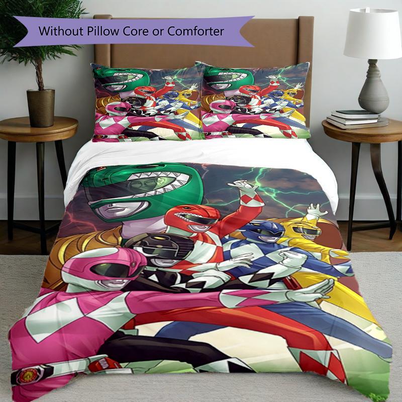 Set copripiumino 3 pezzi (1*Copripiumino + 2*Federe, Senza Nucleo),Set Biancheria da Letto con Stampa Mighty Morphin Power Rangers, Decorazione Camera da Letto, Stagione Unica, Compleanno