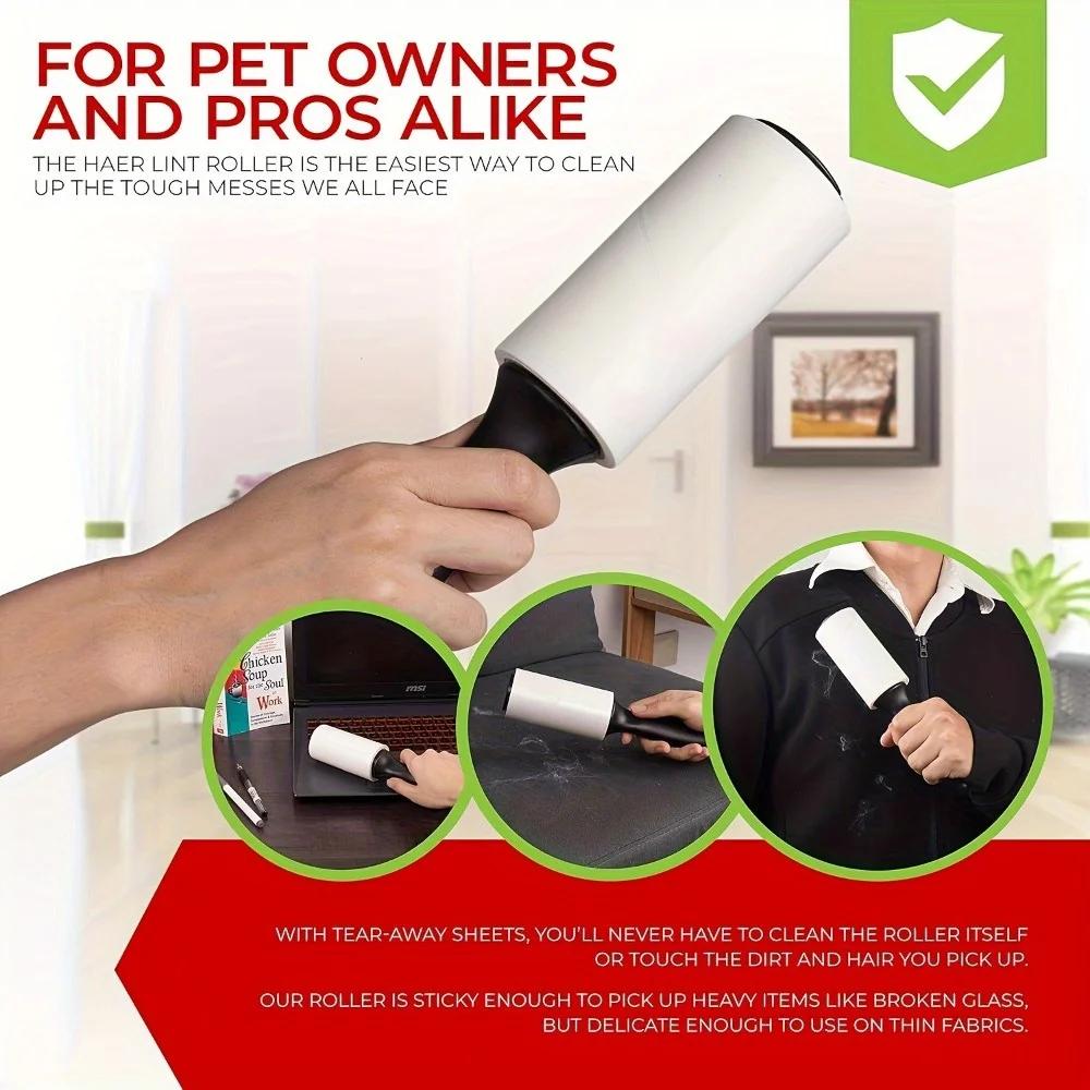 Reusable Lint Roller for Pet Hair - Sticky Adhesive Dust Remover for Furniture Clothes, Household Cleaning Tool with Handle (120