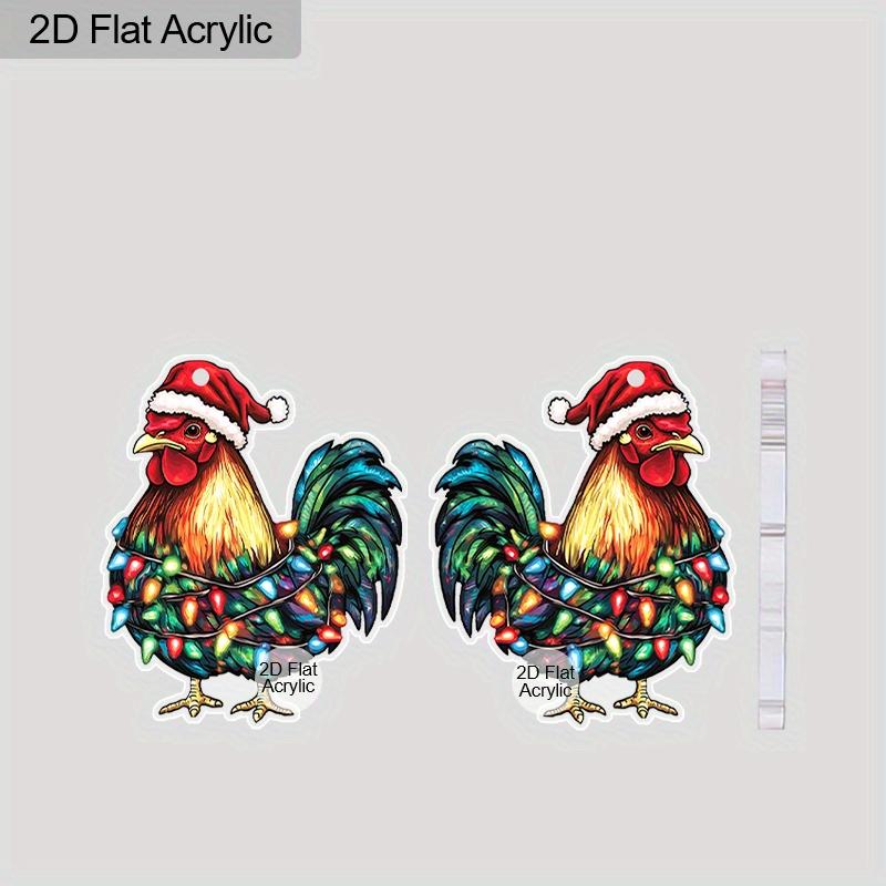2D Flat Christmas Cartoon Christmas Hat Rooster Double-sided Pattern Earrings Jewelry Gift for Women Female