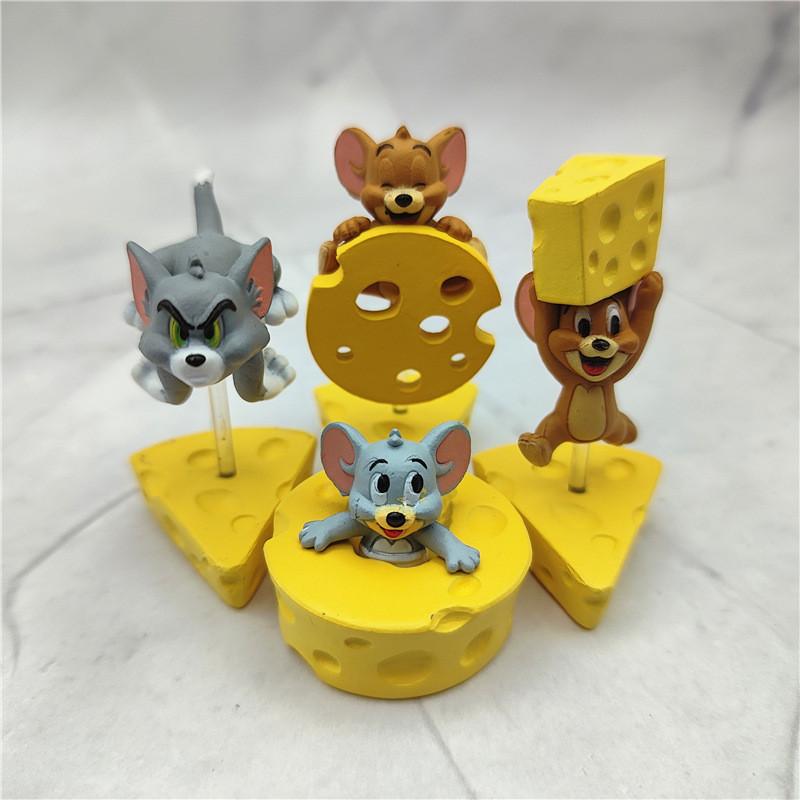 Очаровательные фигурки Тома и Джерри с сыром, топперы для торта, коллекционные ПВХ фигурки в слепой коробке