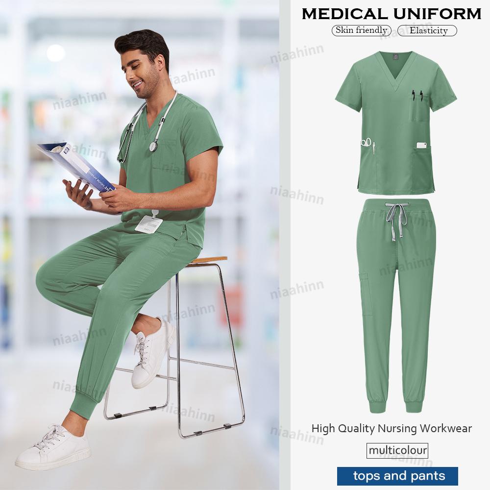 Scrubs Men Women Scrubs Uniforms Medical Jogger Set Nurses Accessories Dental Clinic Pet Grooming Scrub Top Pants Sets