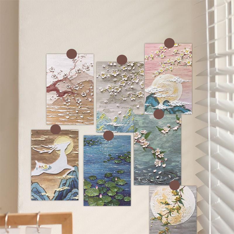 30 Sheets Oil Painting Style Card Postcards Message Cards Nordic Style Decorative Wall Stickers for Living Room