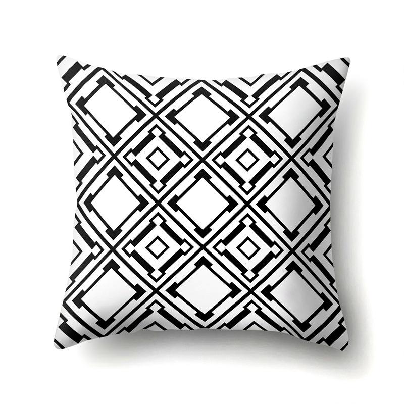Polyester Pillowcase Black and White Printed Pillowcase Waist Cushion Cover Geometric Cushion Head Cushion Cover