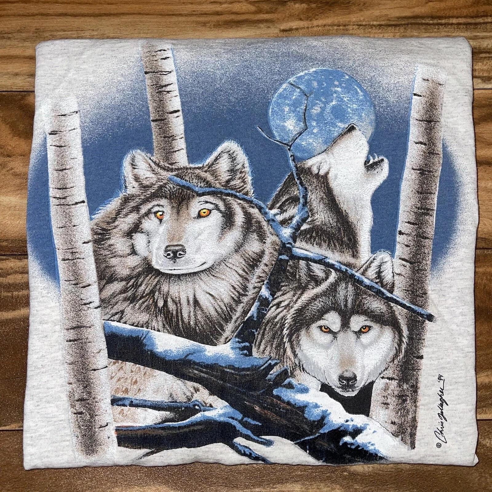 

Vintage 1994 Wolf Pack Nature Graphic T-Shirt Size L/XL S