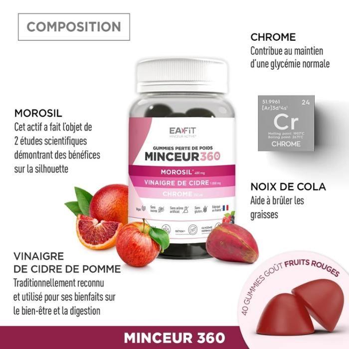 EAFIT Minceur 360 Gummies Perte de Poids - Morosil, Vinaigre de Cidre & Chrome - Goût Fruits Rouges - Vegan - 40 gummies