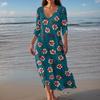 Women's Vintage Print Tunic Waisted Midi Dress Summer Casual 3/4 Sleeve Dress Dress