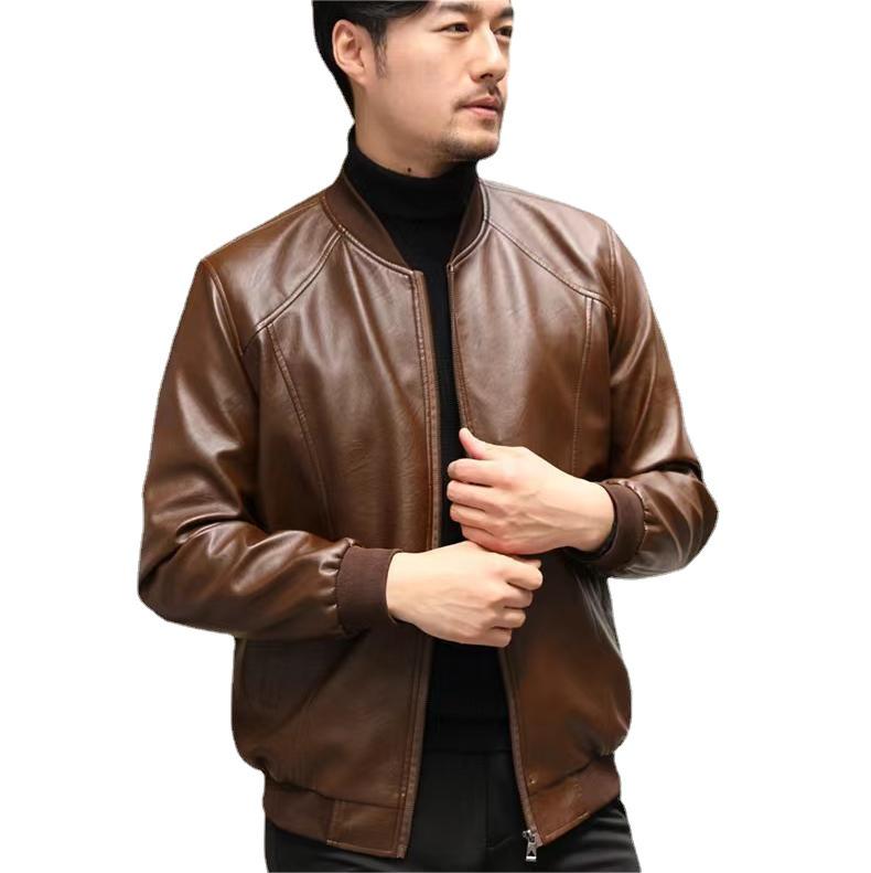 Kuaishou Douyin Men's Autumn/Winter Baseball Collar Leather Jacket – Thin Stand Collar Casual Coat
