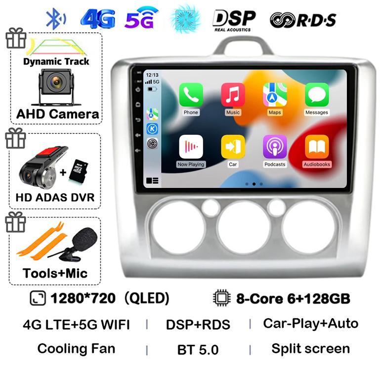 Android 14 Carplay Auto GPS 4G+WiFi Car Radio for Ford Focus Exi MT AT 2004-2011 Multimedia Video Player Stereo DSP Head Unit BT
