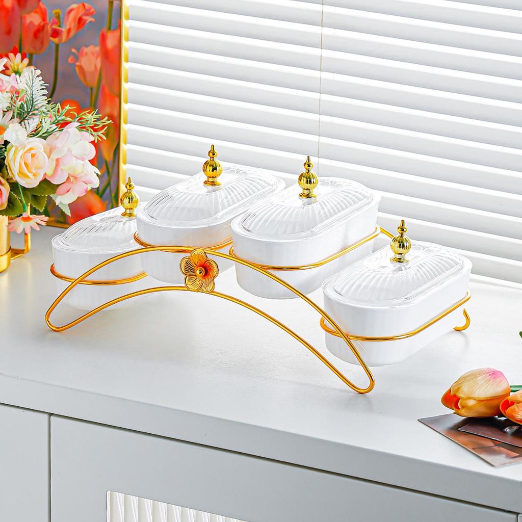 Elegant Iron Art Snack Dish with Compartments: Luxurious Fruit Plate for Home or Hotel