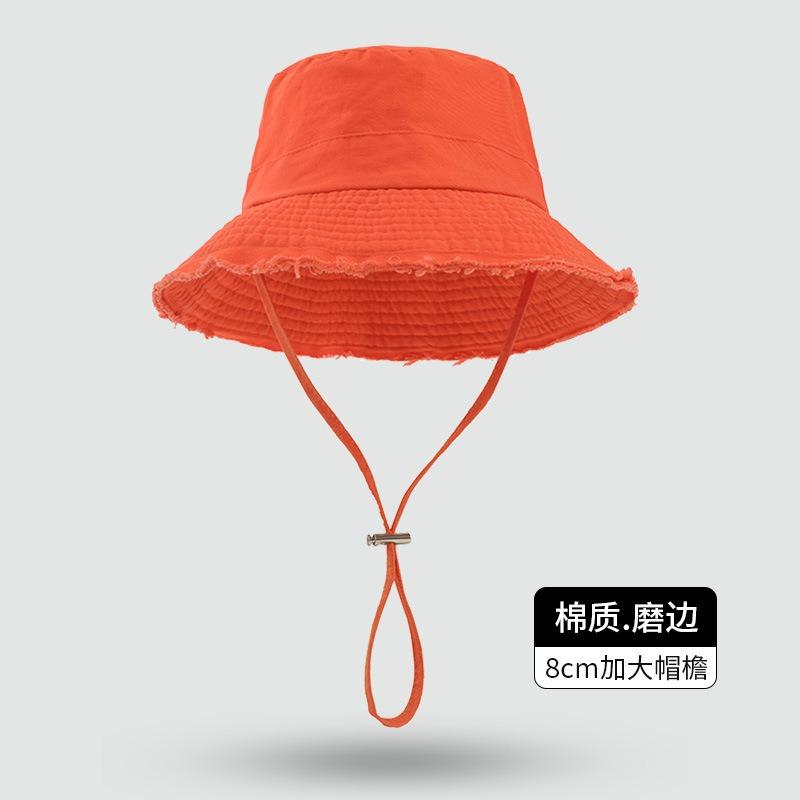 Big eaves rough edge bucket hat high sense foldable casual sunscreen hat pink dopamine sunshade basin hat women
