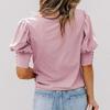 Women Top Round Neck Patchwork Lantern Sleeves Solid Color Loose OL
