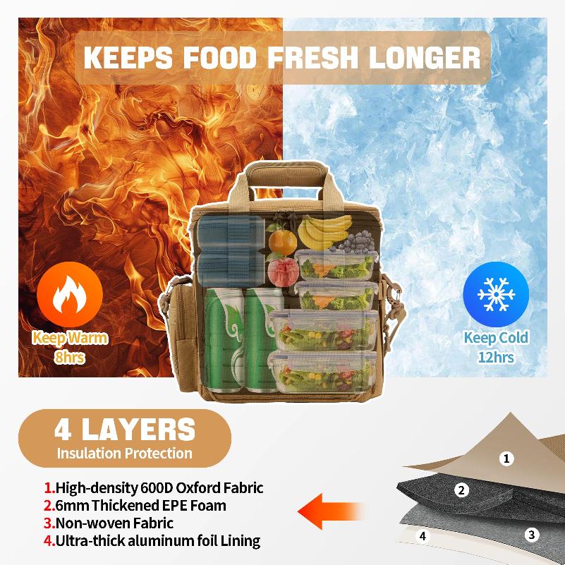 18L Insulated Cooler Bag Tactical Lunch Box for Men Expandable Work Camping Outdoor Picnic Heavy Duty Leakproof Thermal Bag