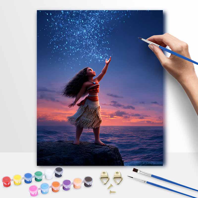 Disney Moana Oil Painting Kit Canvas DIY Home Decor GiftSparkling Ocean Dreamscape (15 characters) 20x30cm