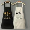 Printed Polyester Bib Apron Lightweight With Front Pocket Washable Kitchen Work Apron For Household Cooking Catering Restaurant Use
